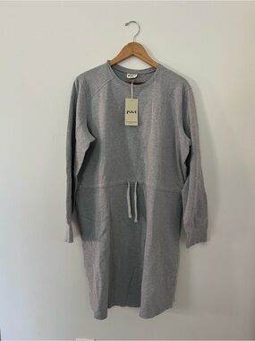 Pact Light Gray Crewneck Sweatshirt Dress with Drawstring Organic cotton NWT